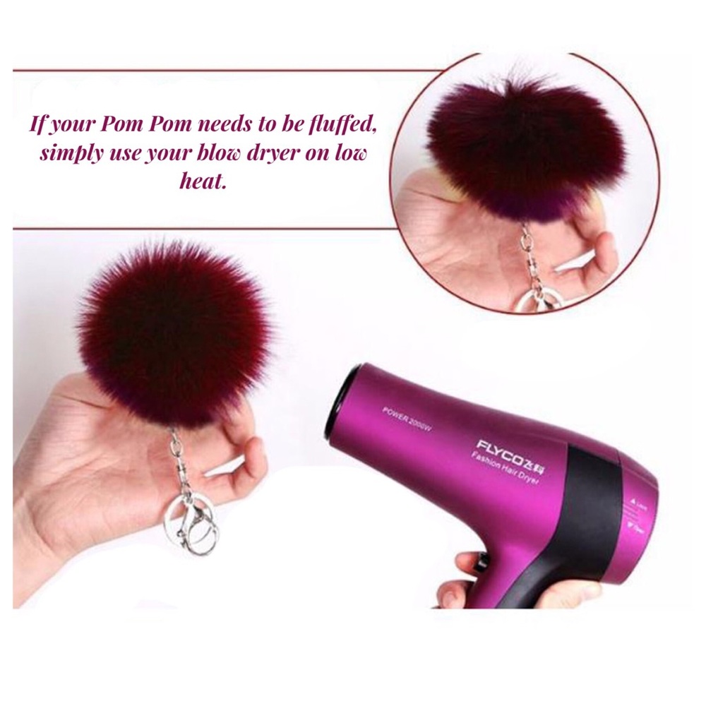 Pink Fluffy Bunny Ears Pom Pom Keychain - Picture 3 of 3